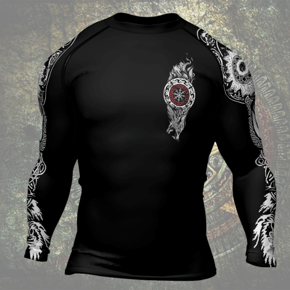 Viking Wolf Symbol Fenrir Mens Long Sleeve Compression Shirt