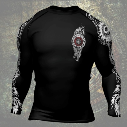 Viking Wolf Symbol Fenrir Mens Long Sleeve Compression Shirt