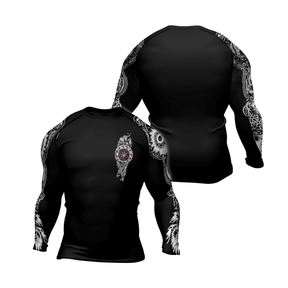 Viking Wolf Symbol Fenrir Mens Long Sleeve Compression Shirt