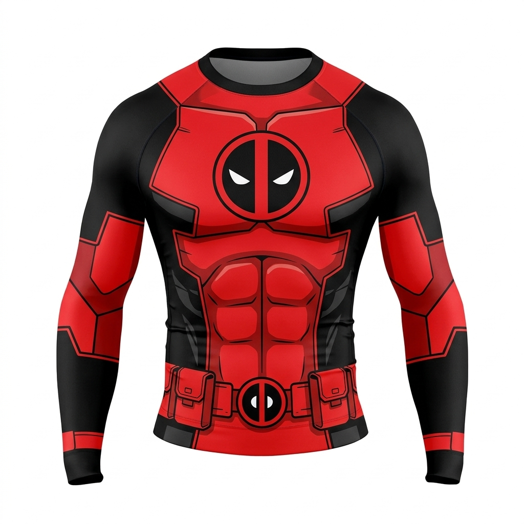 Wade Wilson deadpool Superhero Tactical Vanguard Stealth Seams Deep Red Black Long Sleeve Compression Shirt