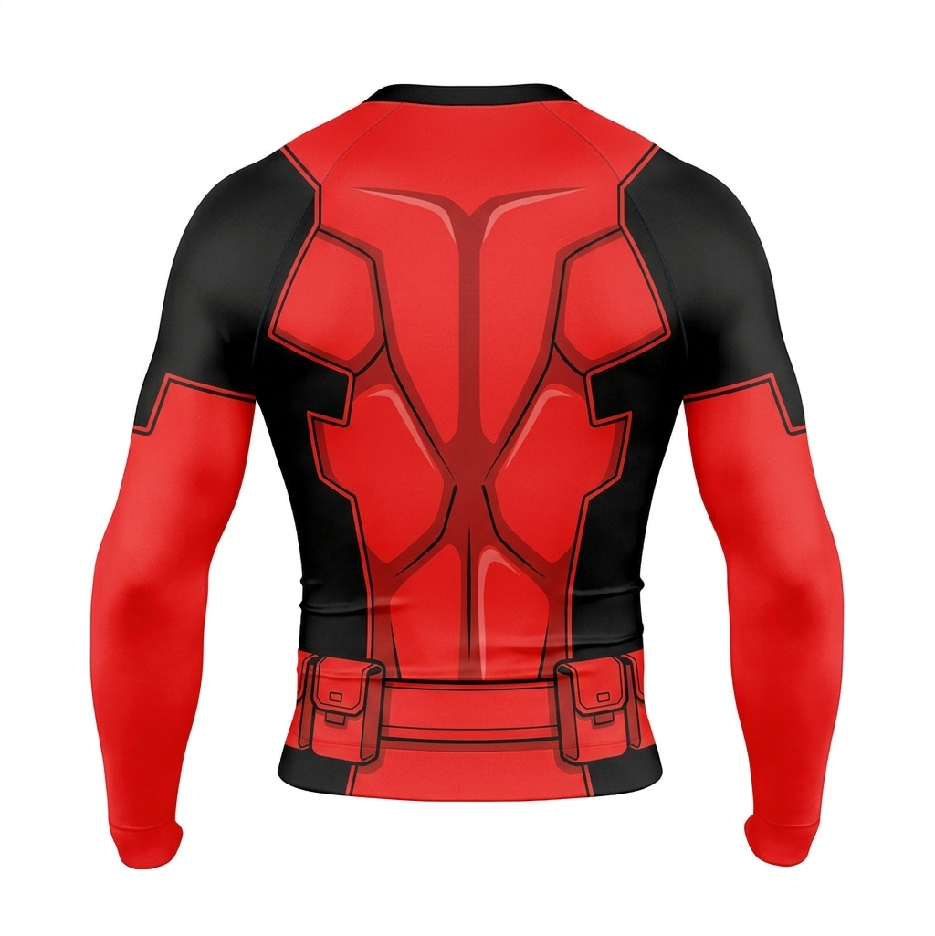 Wade Wilson deadpool Superhero Tactical Vanguard Stealth Seams Deep Red Black Long Sleeve Compression Shirt