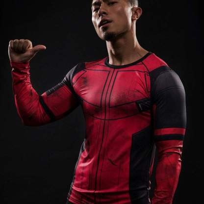 Wade Wilson Long Sleeve Red Compression Shirt For Men