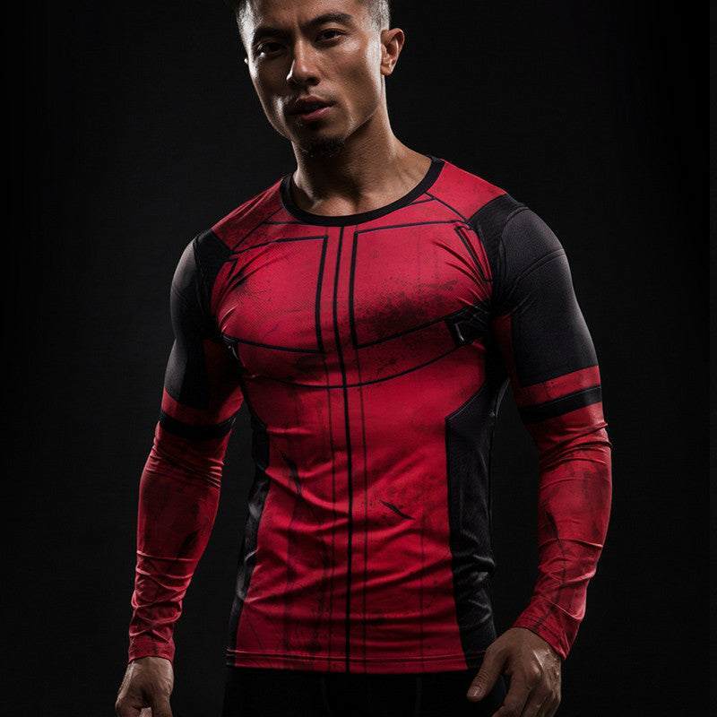 Wade Wilson Long Sleeve Red Compression Shirt For Men