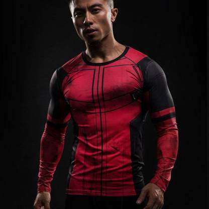 Wade Wilson Long Sleeve Red Compression Shirt For Men
