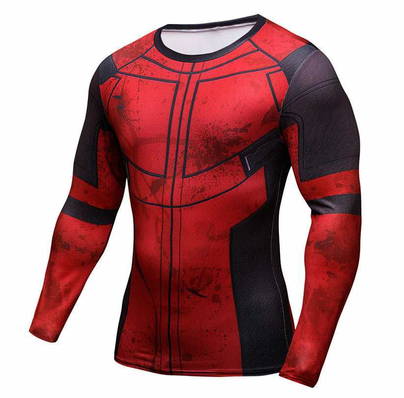 Wade Wilson Long Sleeve Red Compression Shirt For Men