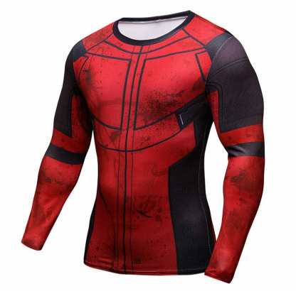 Wade Wilson Long Sleeve Red Compression Shirt For Men