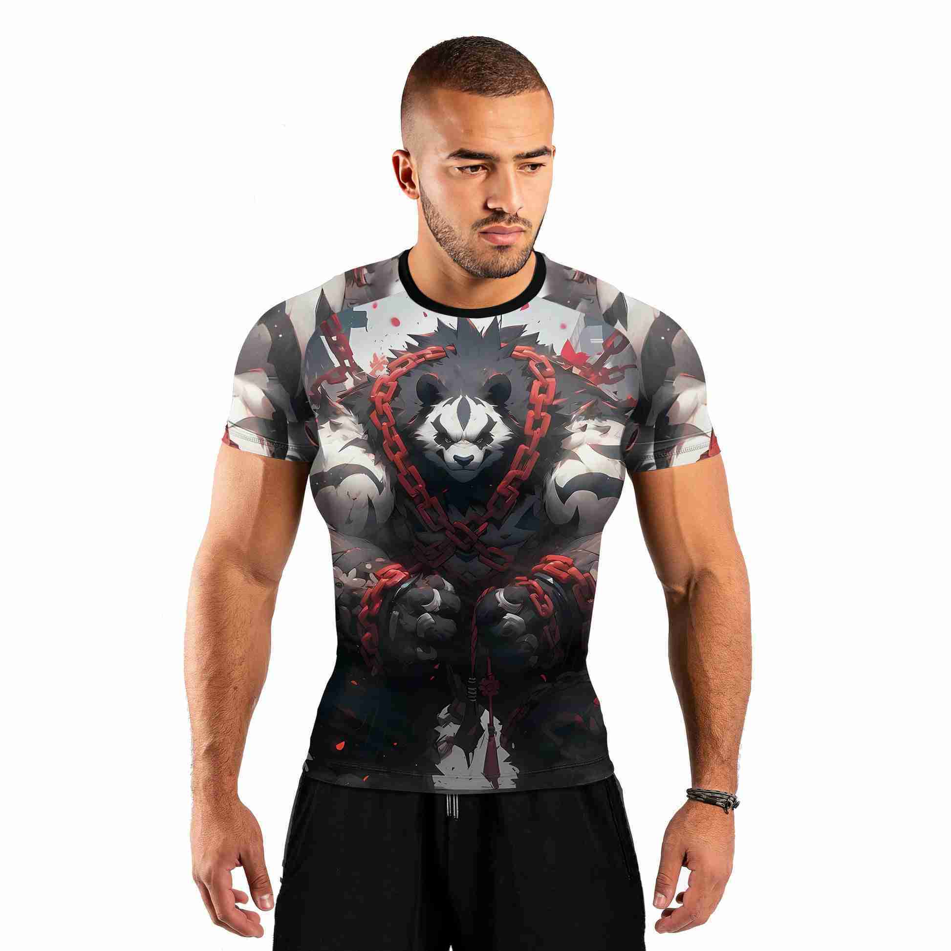 Warrior Panda Skull Short Sleeve Rash Guard