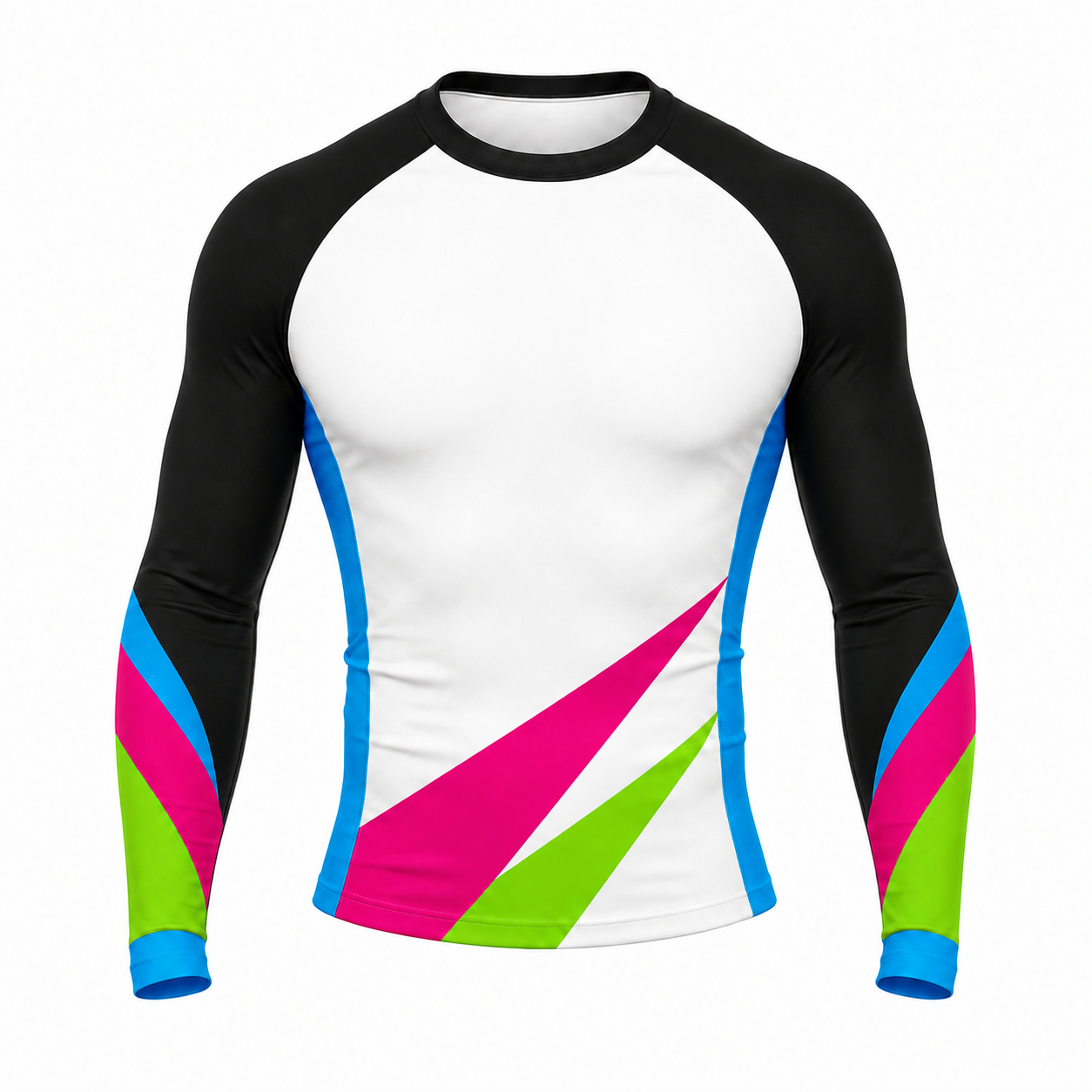 White Black Cyan Pink Lime Angular Sash Customizable Long Sleeve Compression Shirt front customization preview