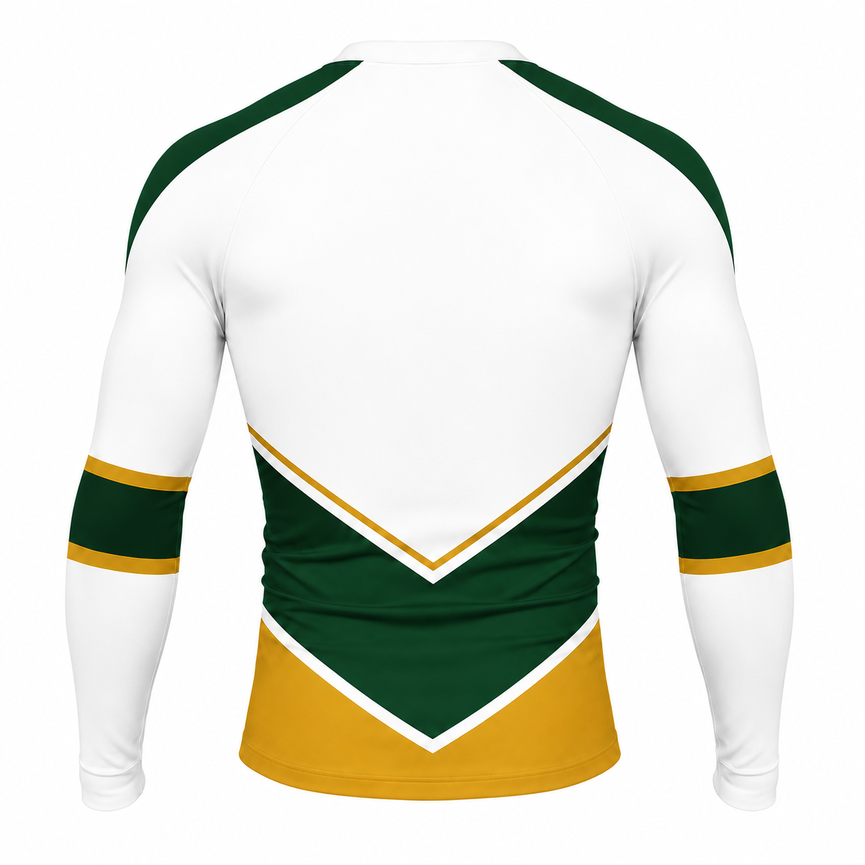 White Forest Green Gold Double Chevron Customizable Long Sleeve Compression Shirt back customization preview
