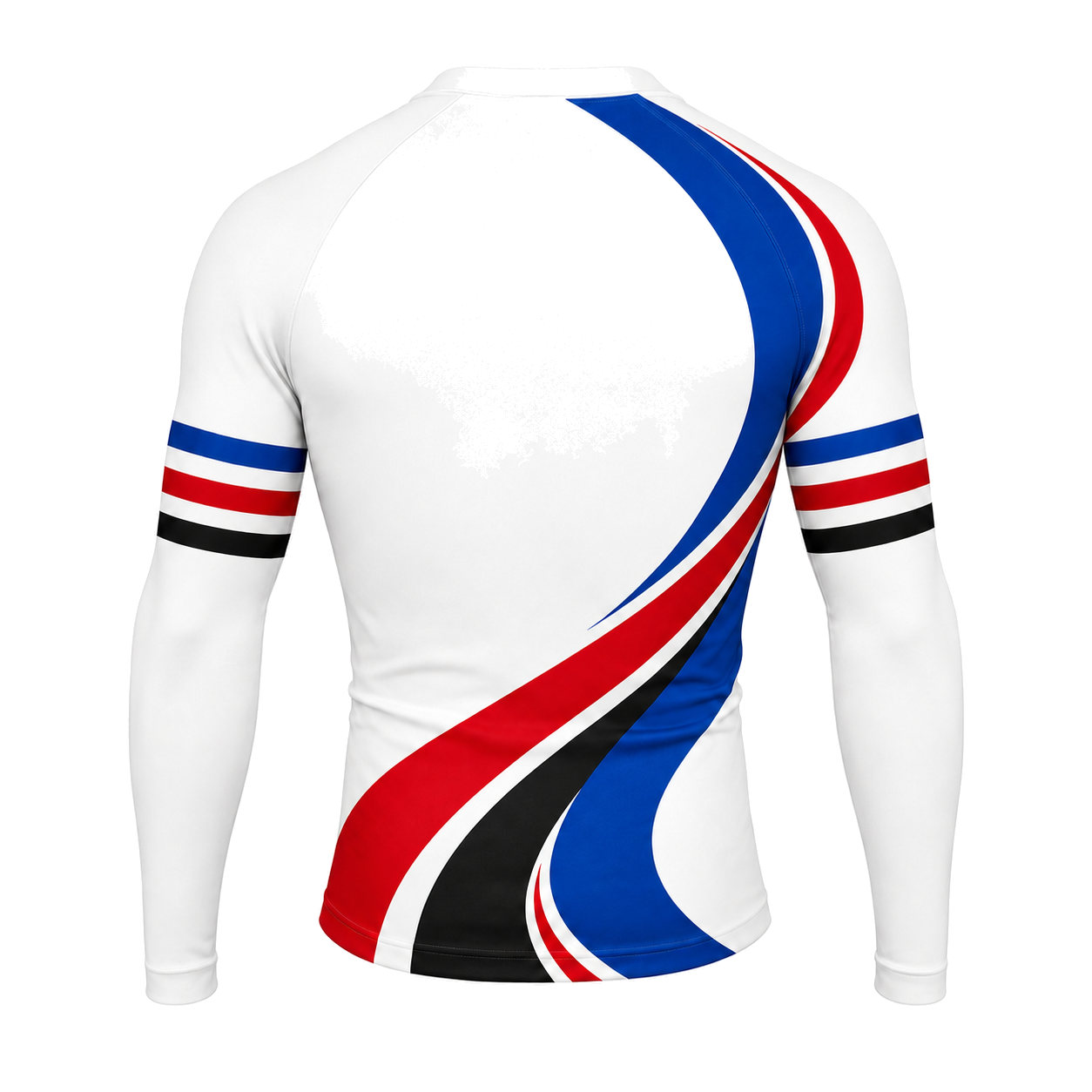 White Navy Red Sweeping Stripe Customizable Long Sleeve Compression Shirt back customization preview