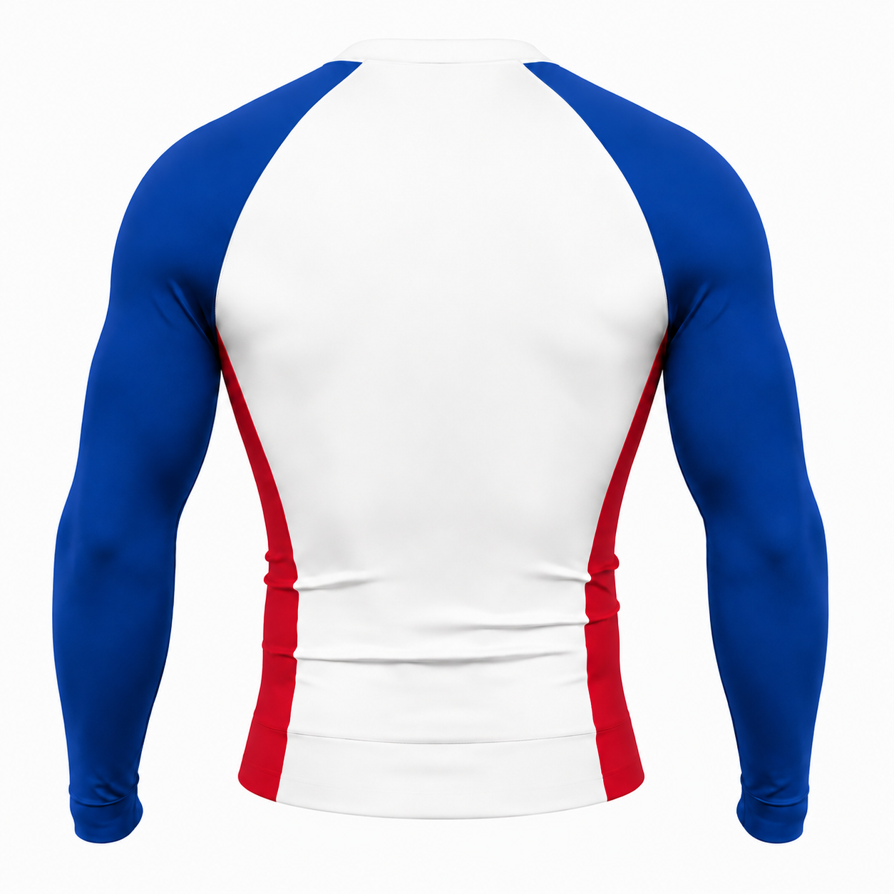 White Royal Blue Red Side Piping Customizable Long Sleeve Compression Shirt back customization preview