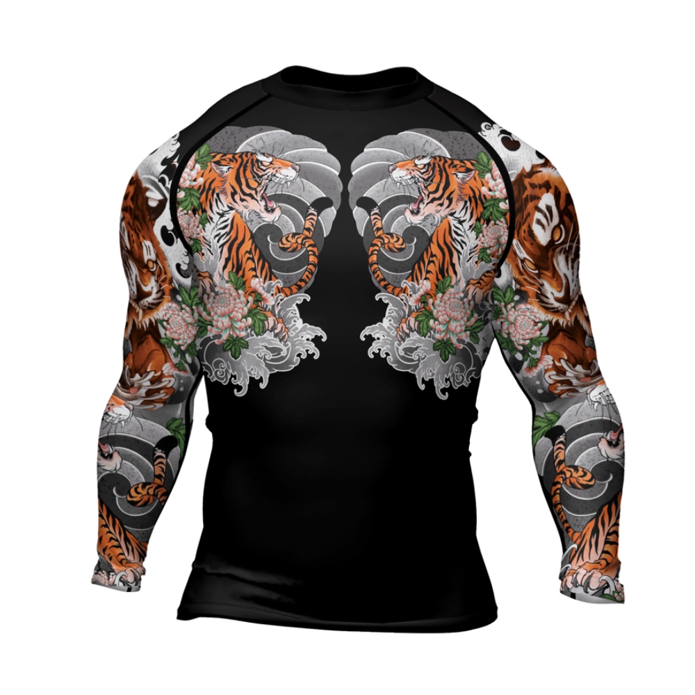 Wild Tiger Forest Mens Long Sleeve Compression Shirt