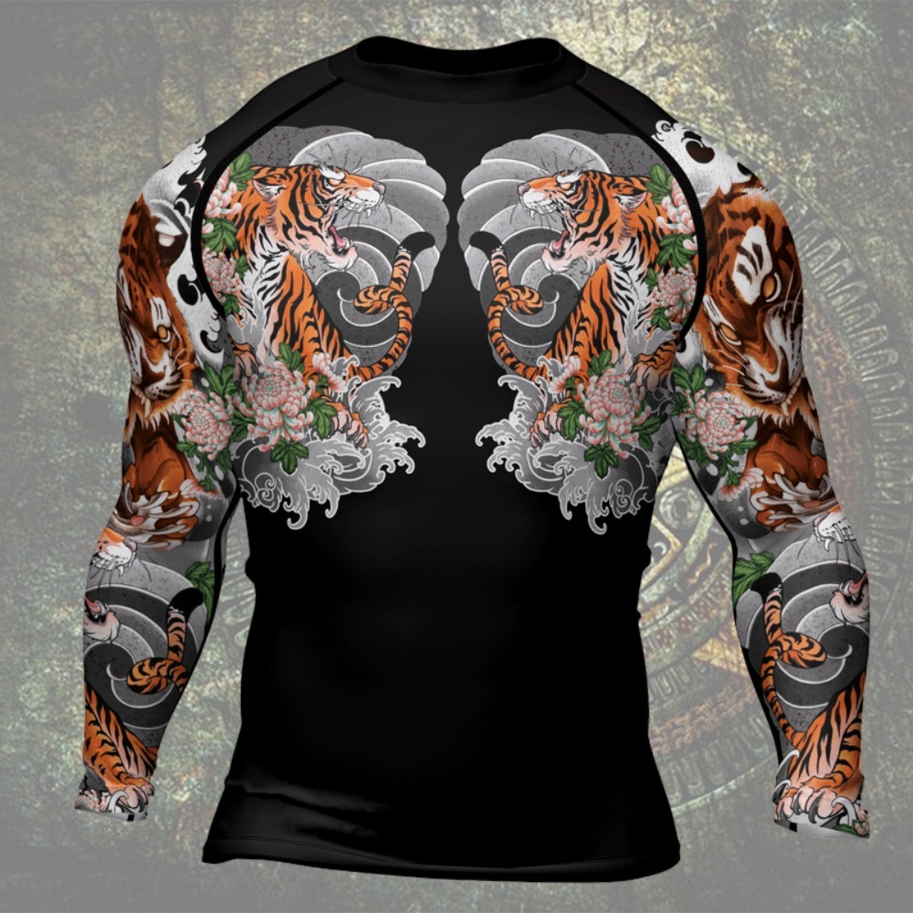 Wild Tiger Forest Mens Long Sleeve Compression Shirt