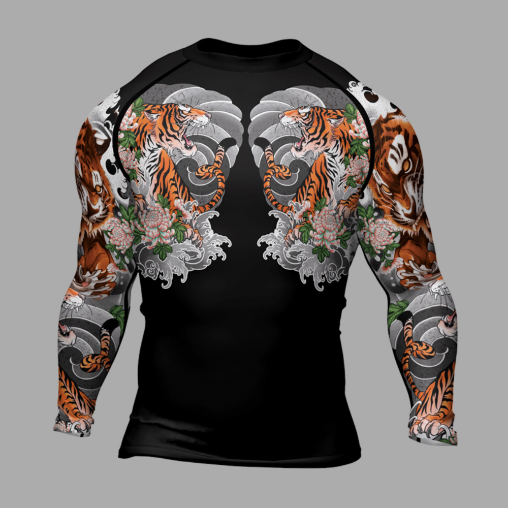 Wild Tiger Forest Mens Long Sleeve Compression Shirt