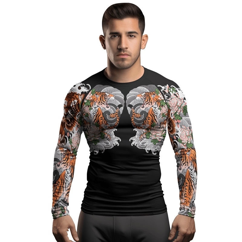 Wild Tiger Forest Mens Long Sleeve Compression Shirt