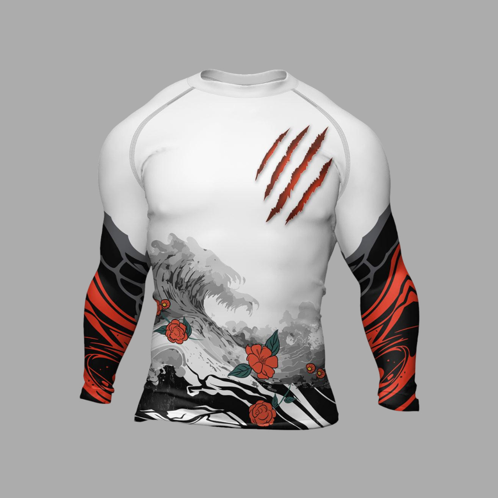 Wild Tiger Forest Red Mens Long Sleeve Compression Shirt