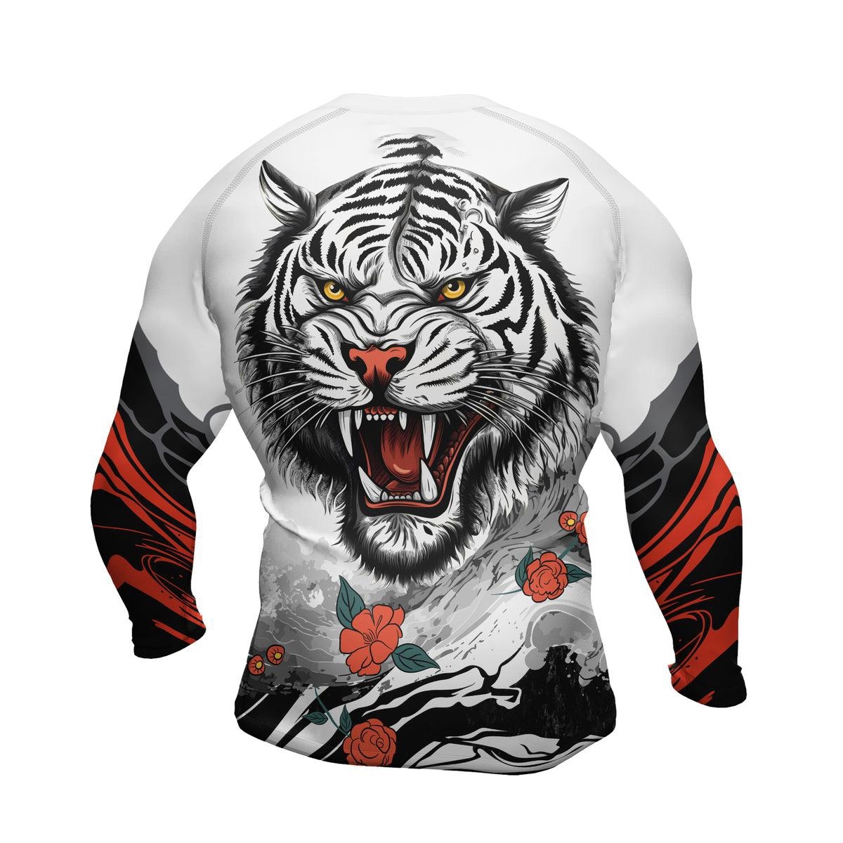 Wild Tiger Forest Red Mens Long Sleeve Compression Shirt