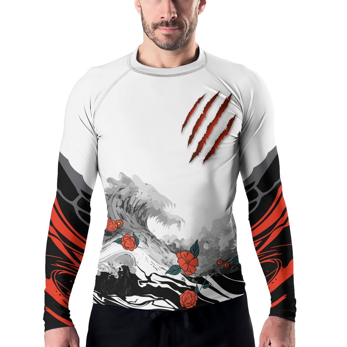 Wild Tiger Forest Red Mens Long Sleeve Compression Shirt