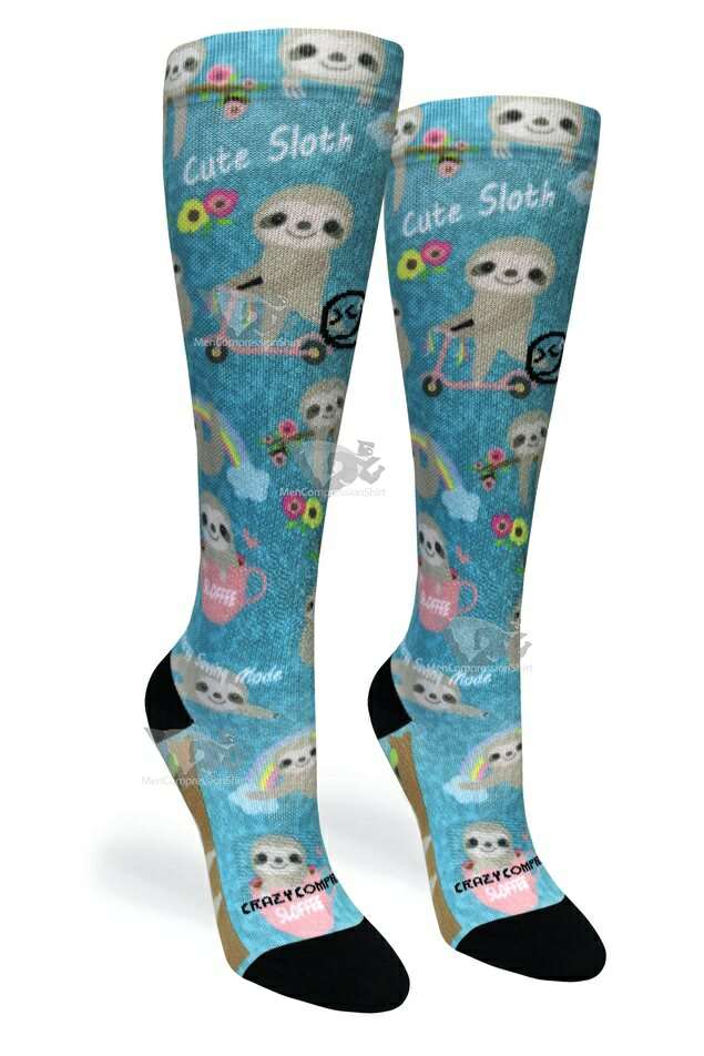 Women Compression Socks Aqua Cute Sloths