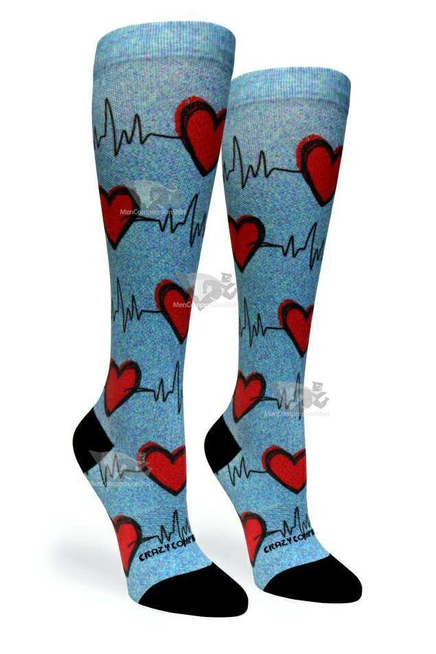 Women Compression Socks Heart Station Blue