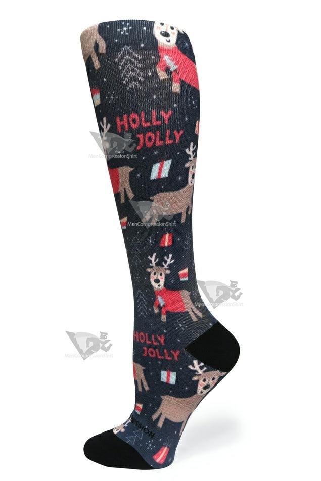 Women Compression Socks Holly Jolly