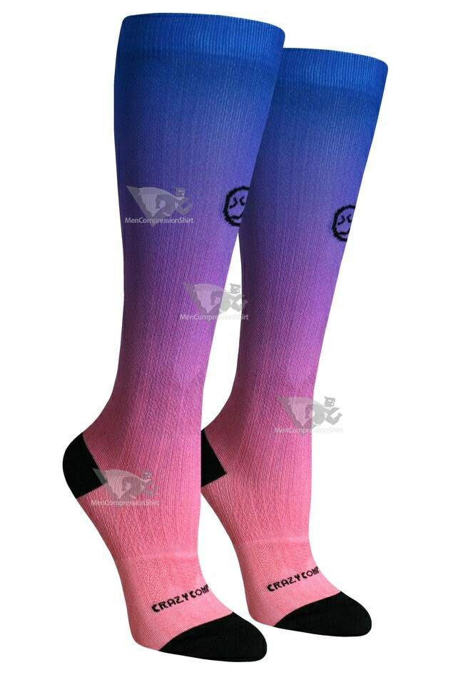 Women Compression Socks Ombre Blue Pink