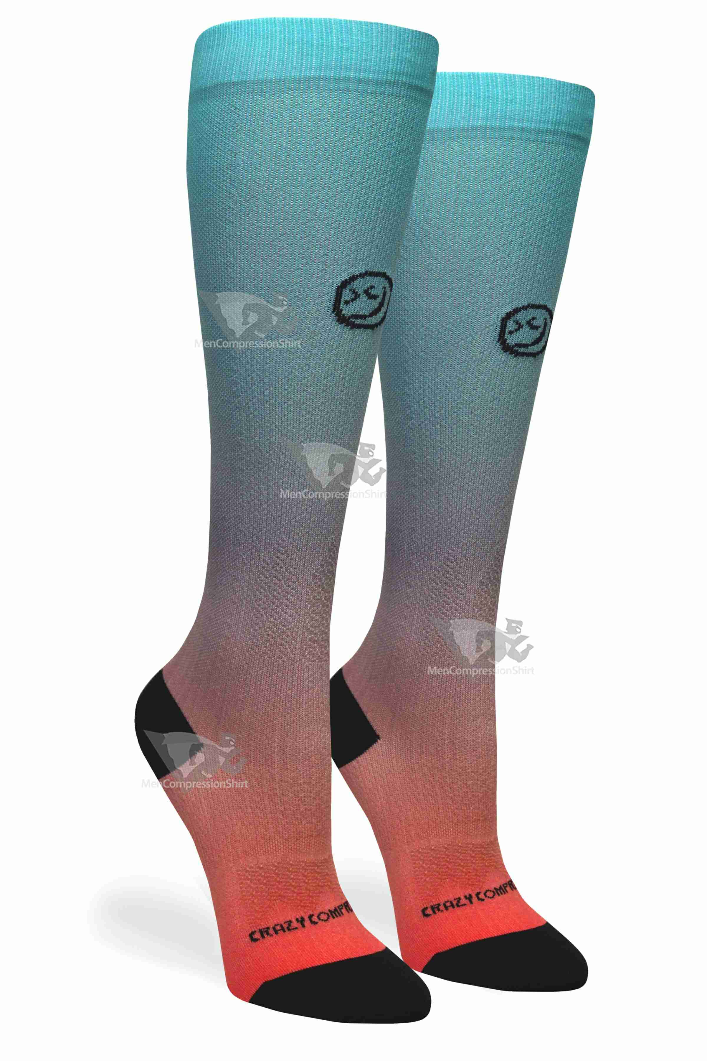 Women Compression Socks Ombre Peach Aqua