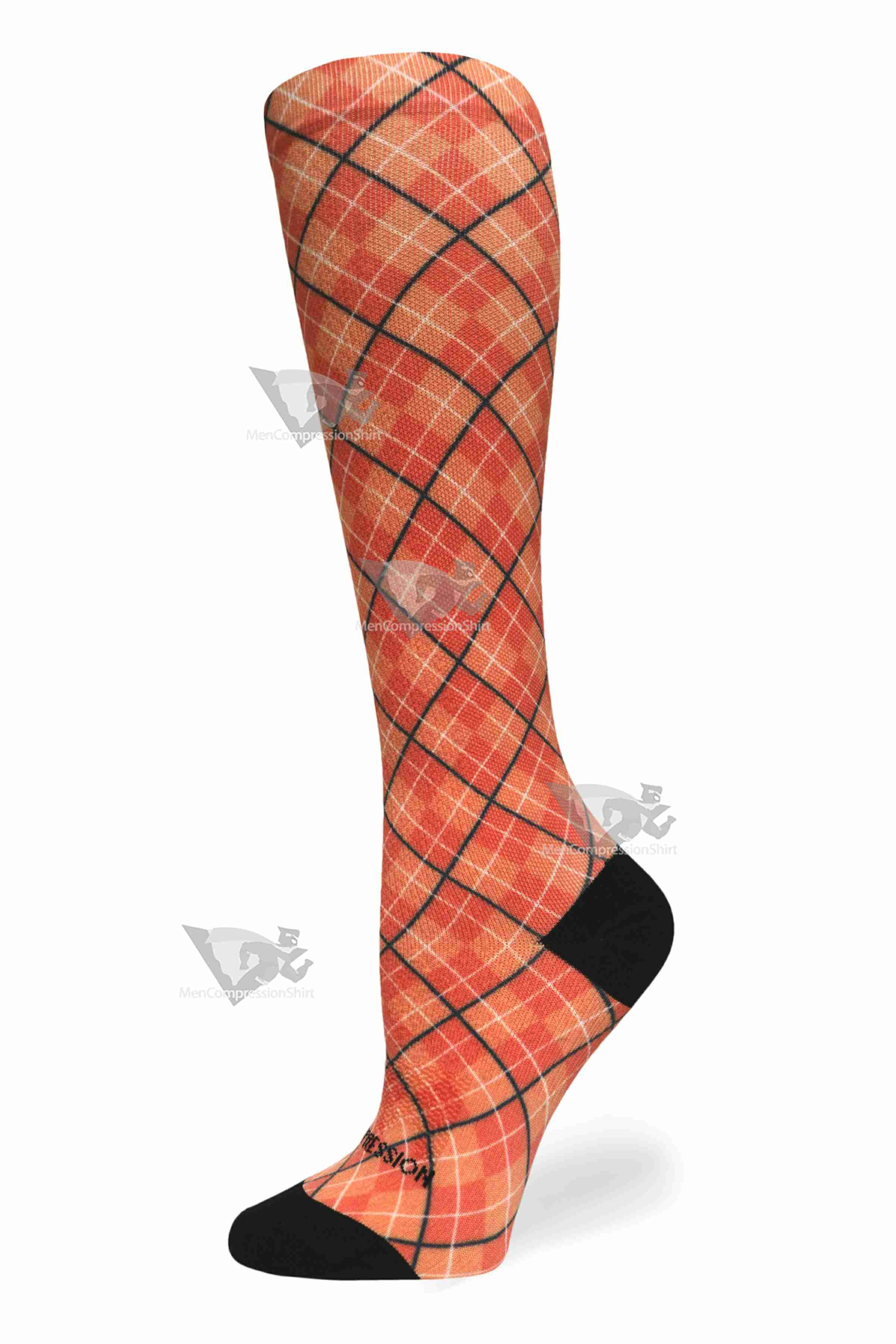 Women Compression Socks Orange Plaid