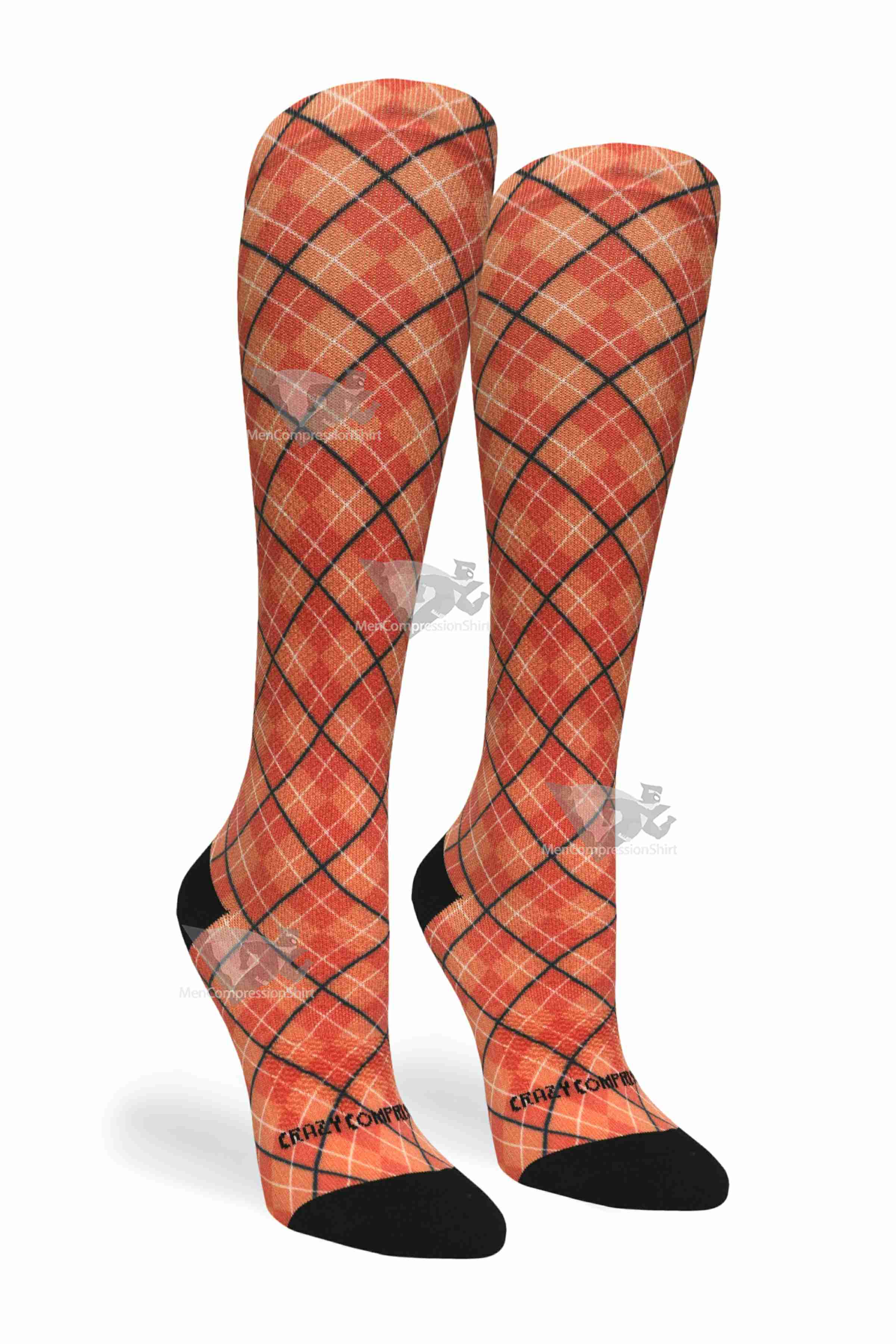 Women Compression Socks Orange Plaid