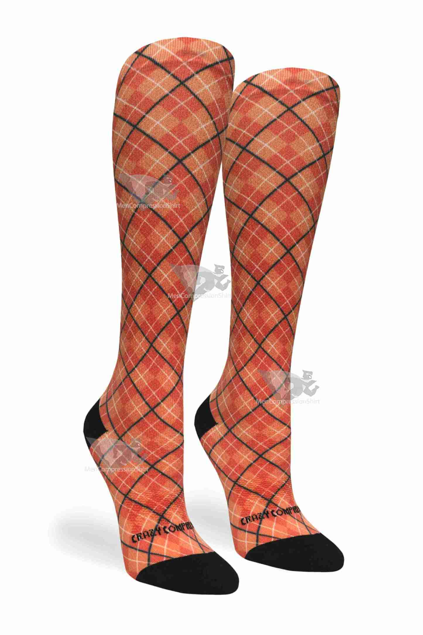 Women Compression Socks Orange Plaid
