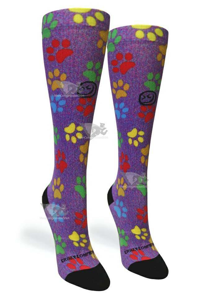 Women Compression Socks Paw Prints Station Purple