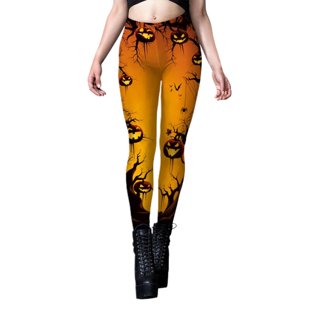 Women High Waist Gothic Pumpkin Print Skinny Compression Legging