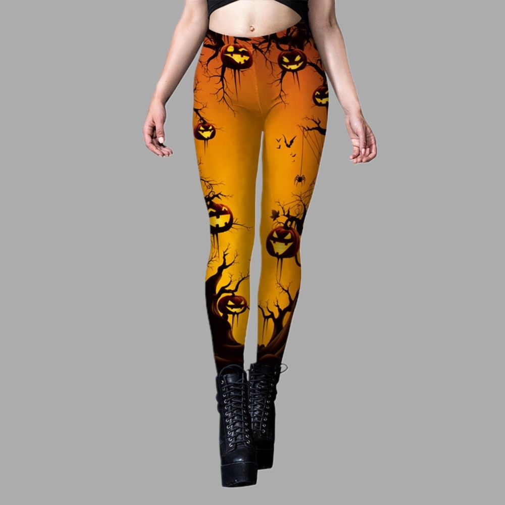 Women High Waist Gothic Pumpkin Print Skinny Compression Legging
