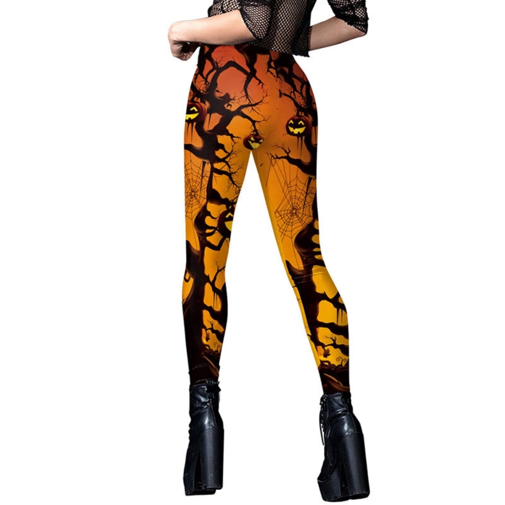 Women High Waist Gothic Pumpkin Print Skinny Compression Legging