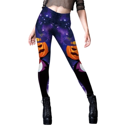 Womens Halloween Pumpkin Printed Fashion Compression Leggings