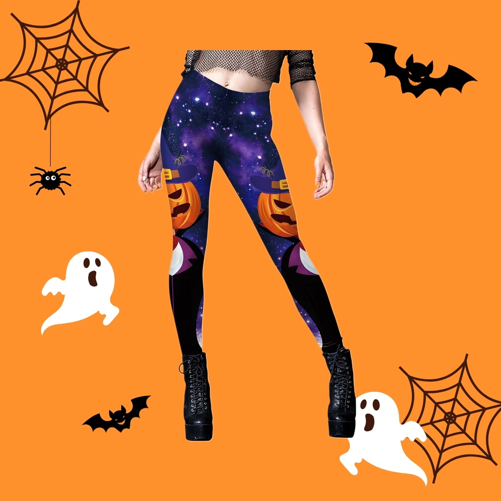 Womens Halloween Pumpkin Printed Fashion Compression Leggings