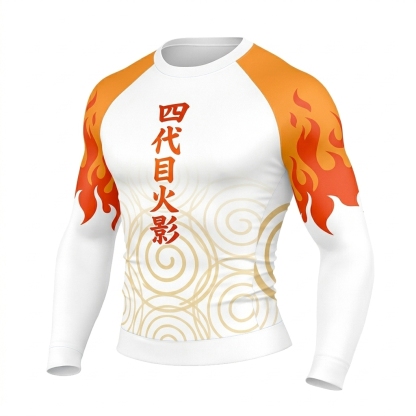 Yondaime Flame White Orange Long Sleeve Compression Shirt