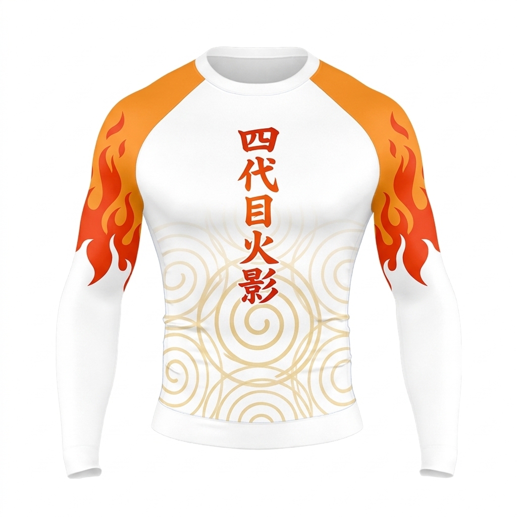 Yondaime Flame White Orange Long Sleeve Compression Shirt