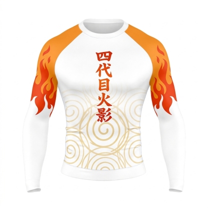 Yondaime Flame White Orange Long Sleeve Compression Shirt