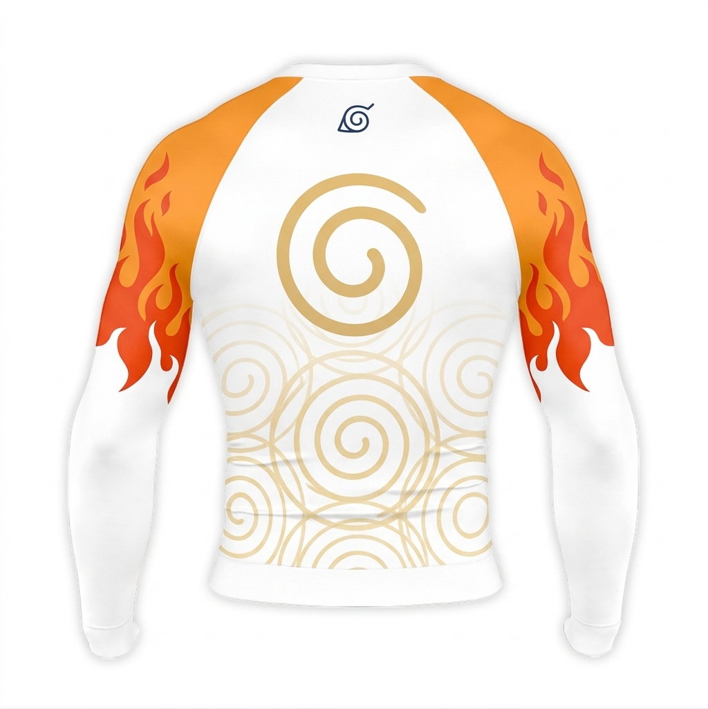 Yondaime Flame White Orange Long Sleeve Compression Shirt
