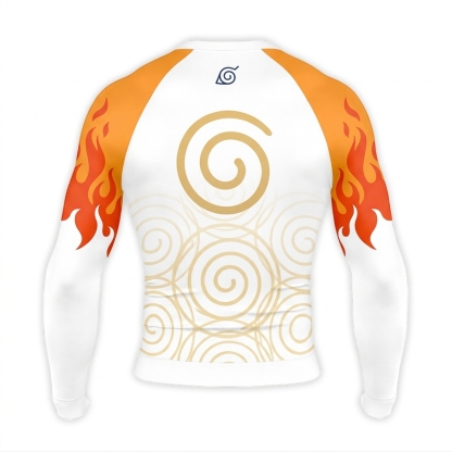 Yondaime Flame White Orange Long Sleeve Compression Shirt