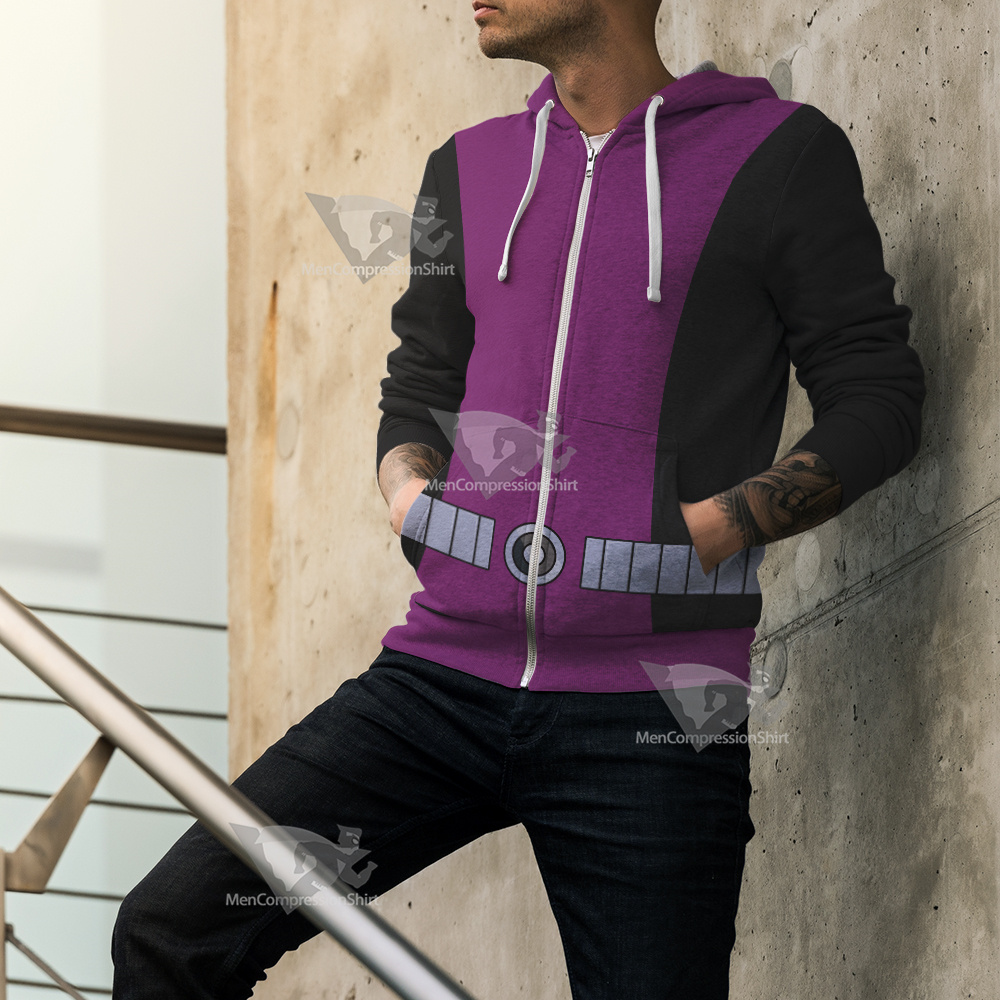 Young Justice Beast Boy Purple And Black Cosplay Zip Up Hoodie
