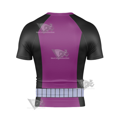 Young Justice Beast Boy Purple And Black Short Sleeve Compression Shirt