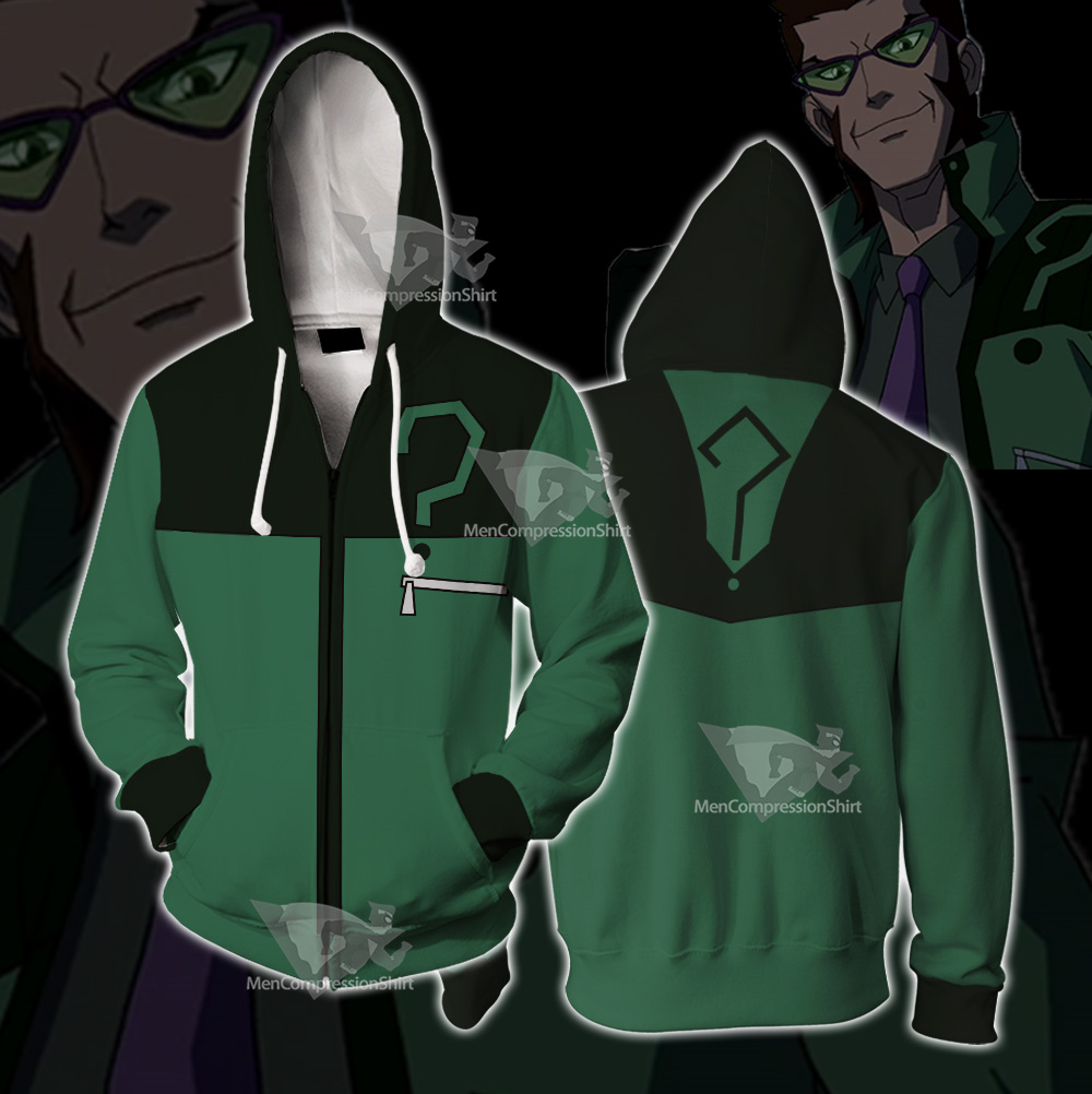 Young Justice Riddler Green Question Mark Cosplay Zip Up Hoodie