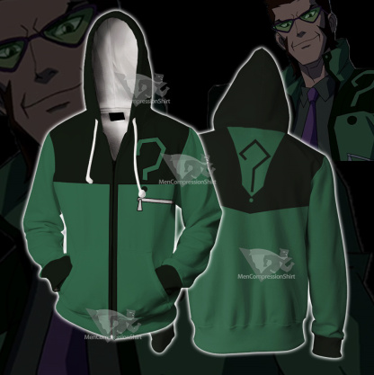 Young Justice Riddler Green Question Mark Cosplay Zip Up Hoodie