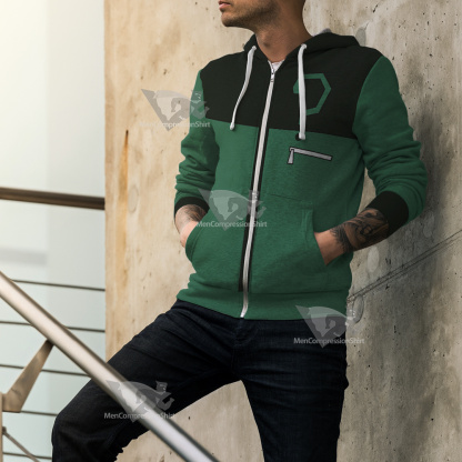 Young Justice Riddler Green Question Mark Cosplay Zip Up Hoodie