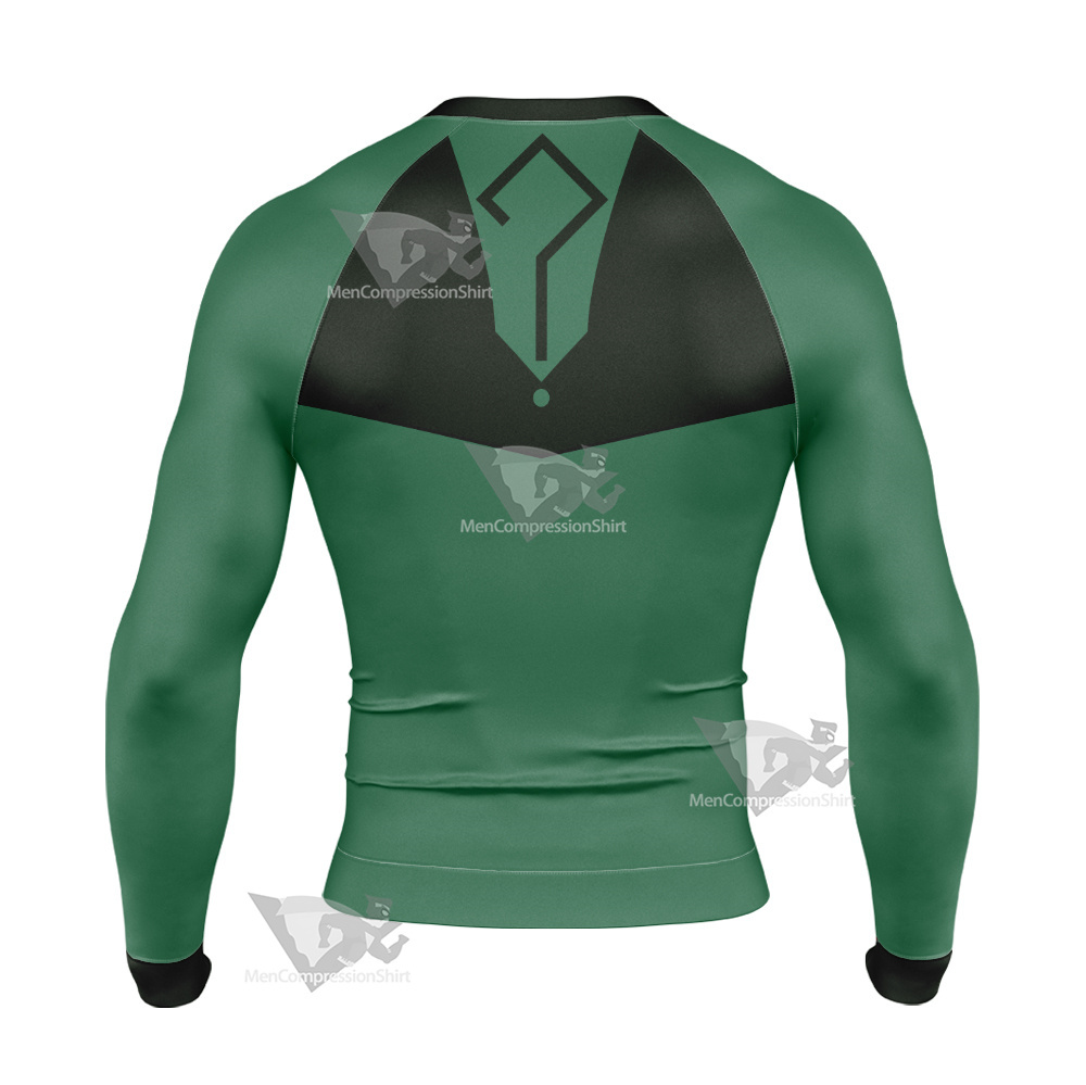 Young Justice Riddler Green Question Mark Long Sleeve Compression Shirt
