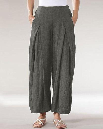 Casual Solid Patchwork Wide Leg Linen Pants