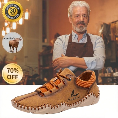 [Last Day 70% Off - Don't Miss Out] 🔥 Men's Calfskin Walking Shoes 👞 Hand-sewn ✅ Arch Support - Pain Relief for Comfortable Walking