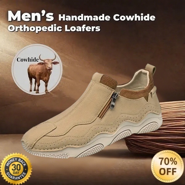 🐂 Men's Calfskin Walking Shoes 👞 Hand-sewn, slip-on design, easy to 